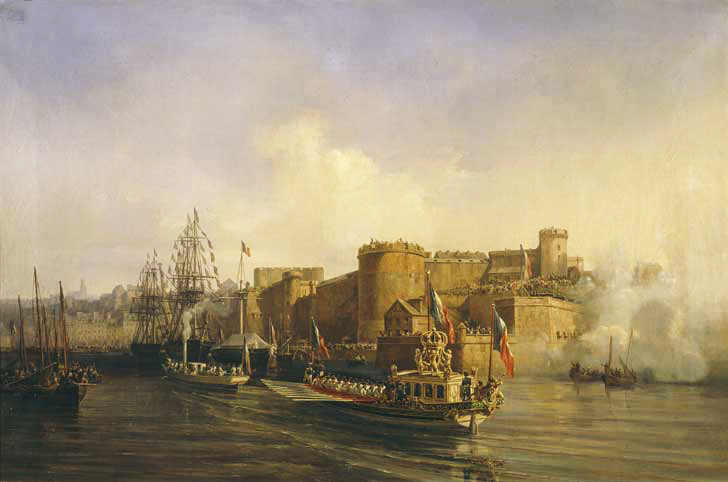 Auguste Mayer peinture représentant l'Arrivée de Napoléon III à Brest 