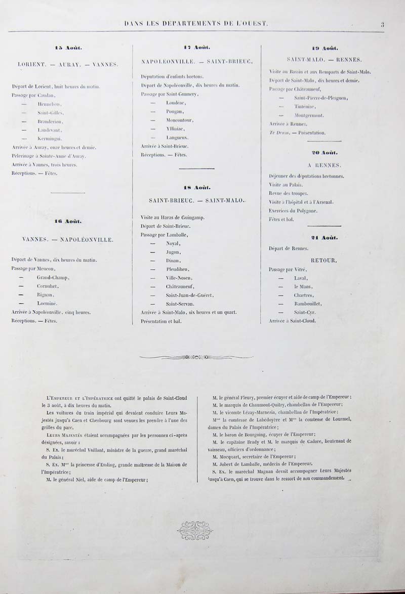 Voyage de leurs Majestés Impériales dans les département de l'Ouest aout 1858, calendrier 2